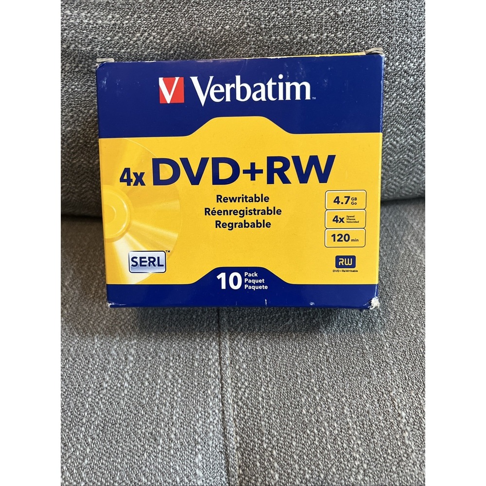 10 Pack Verbatim Blank 4X DVD+RW 4.7GB Rewritable DVD Disc 94839 Slim Case ROM